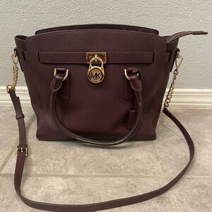 Michael Kors The Hamilton Leather Satchel Handbag + Strap Damson Purple